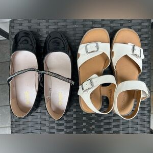 Mary Jane Flats & White Buckle Sandals Set